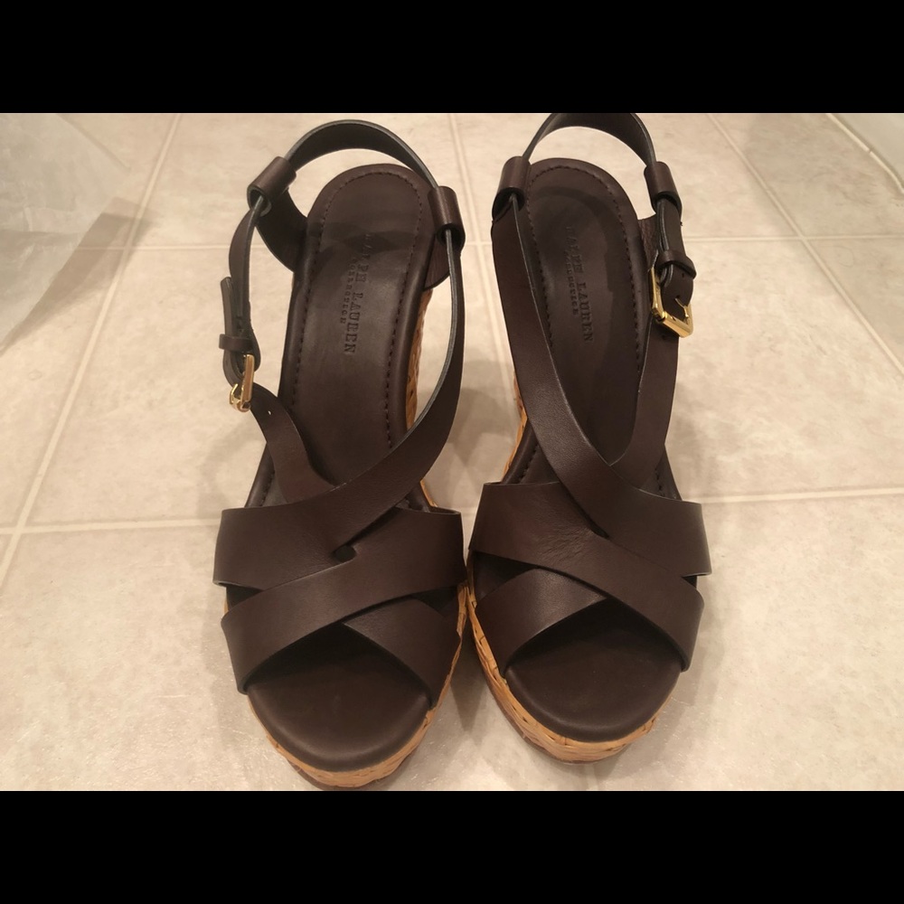 size 9.5 Ralph Lauren brown wedges